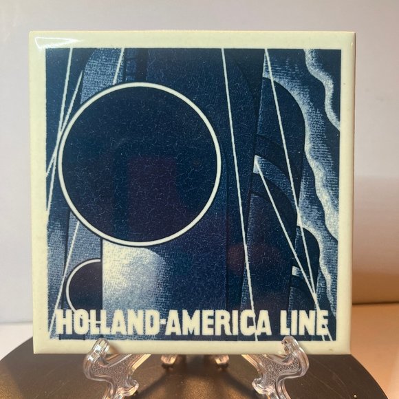 Vintage Holland America Line Blue Delft Tile Coasters Holland - America Line - Picture 1 of 2